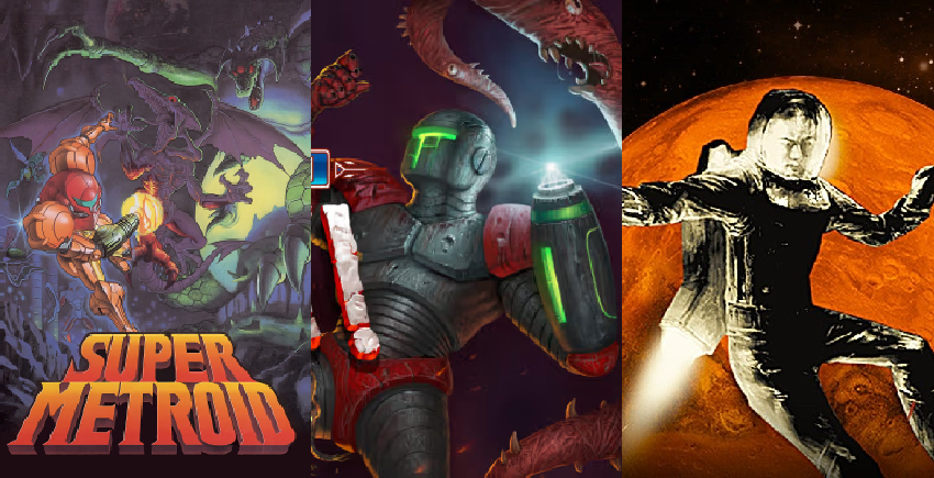 Art from Super Metroid, A Robot Named Fight, and Waking Mars; three games arguably in the same genre.